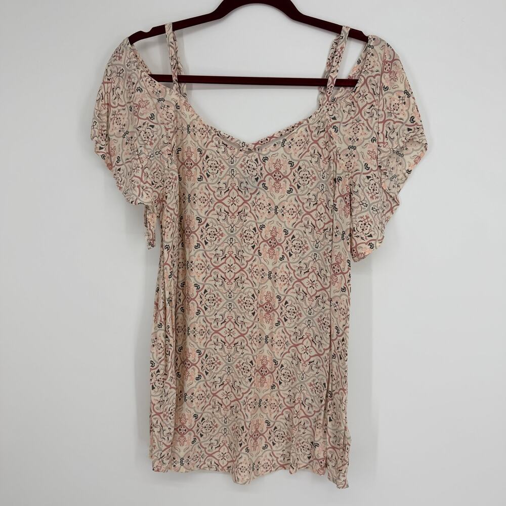 Torrid Crisscorss Back Cold Shoulder Short Flutter Sleeve Top Blouse Womens M/L